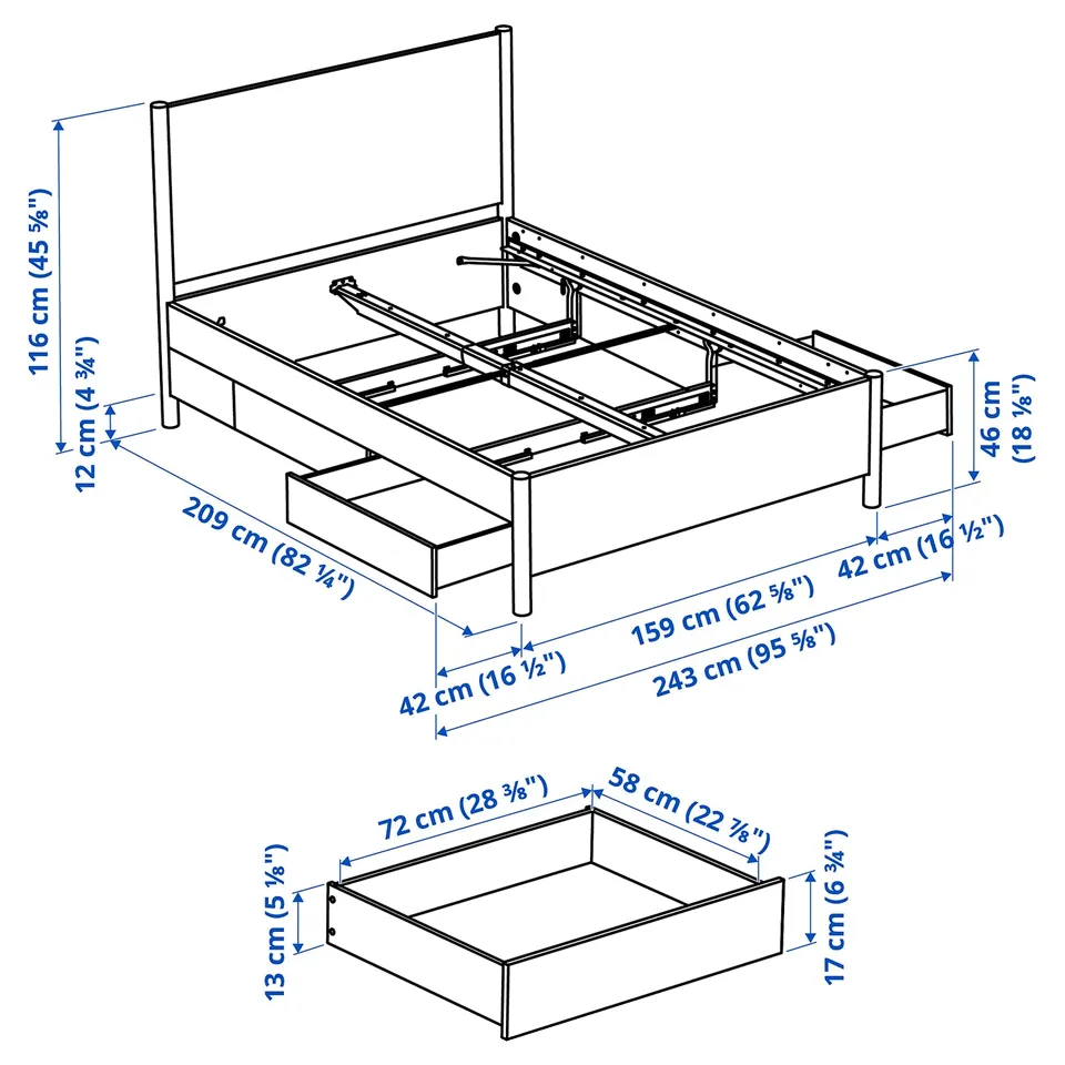 Illustration with measurements for the product: TONSTAD.
