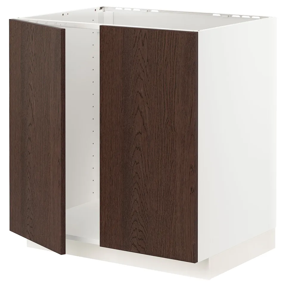 Dark brown wooden METOD cabinet with white frame and modern design.