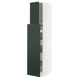 METOD / MAXIMERA hc w p-o func 1dr/4drw, white/Havstorp deep green, Width 40.0 x Depth 61.6 x Height 208.0 cm