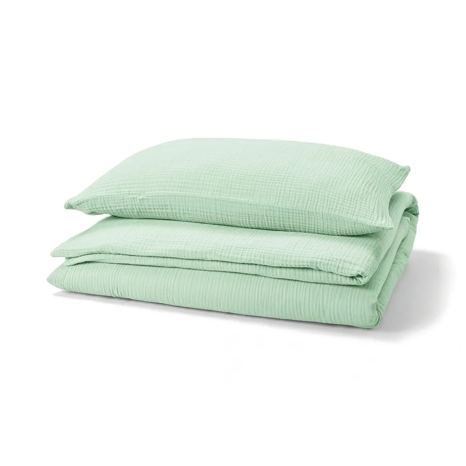 SCHERSMIN mint green duvet set, 100% organic cotton, wavy texture.