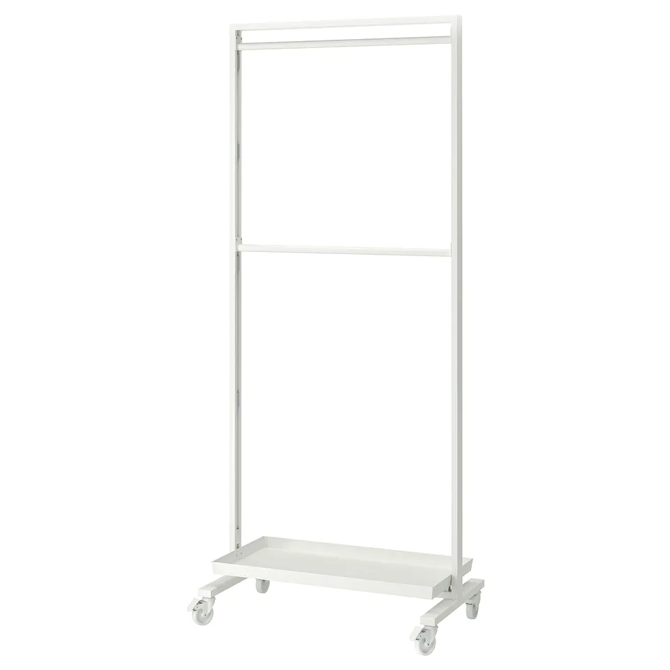MITTZON frame: organised storage with wheels, rail, and shelf.
