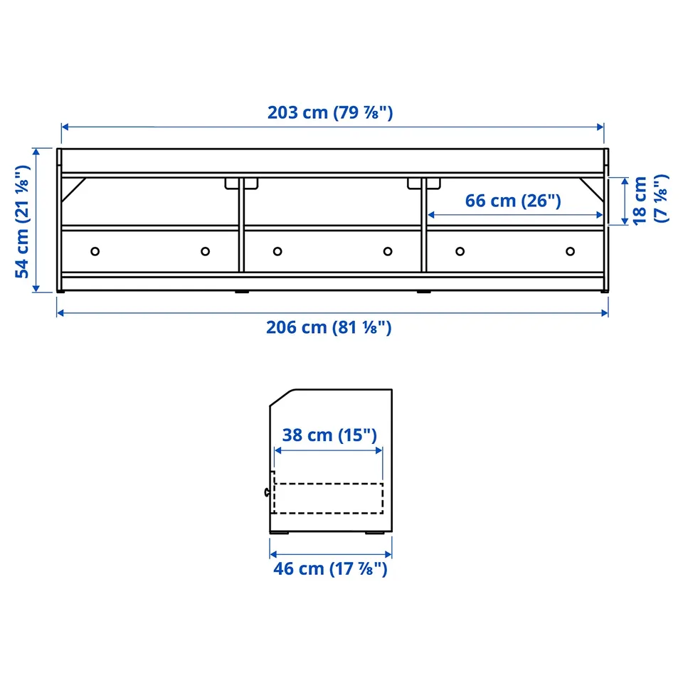 HAUGA TV bench, white, 206x46x54 cm
