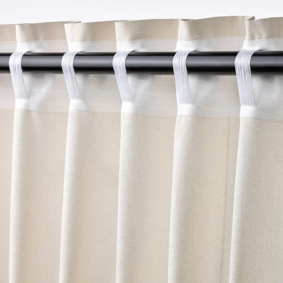 LENDA Curtains with tie-backs, 1 pair, off-white/with heading tape, 140x300 cm