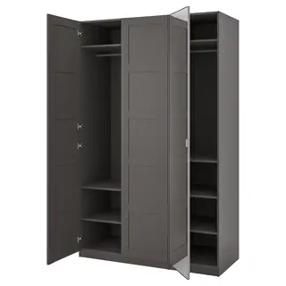 PAX / BERGSBO/ÅHEIM wardrobe combination, dark grey dark grey/mirror glass, Width 150 x Depth 60 x Height 236.4 cm