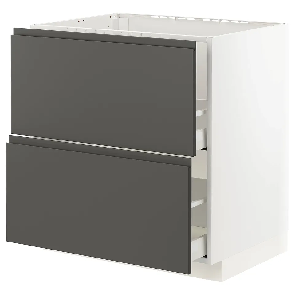 Modern grey ikea METOD kitchen unit with two drawers.