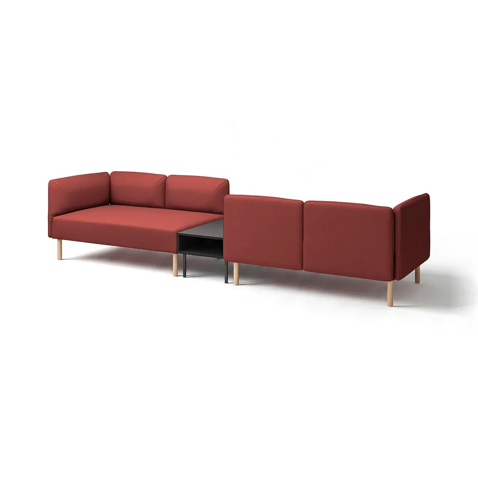 LILLEHEM modular red sofa, modern design with wooden legs, customizable, three sections.