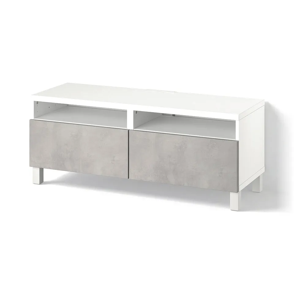 BESTÅ TV bench with drawers, white/Kallviken/Stubbarp light grey, 120x42x48 cm