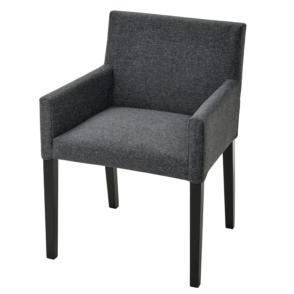 A grey MÅRENÄS chair with dark wood legs for comfort and style.