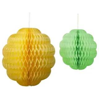 TJÄRLEK hanging decoration, set of 2, green/yellow