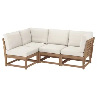 NÄMMARÖ corner sofa, 3-seat, outdoor light brown stained/Frösön/Duvholmen beige, 210 cm