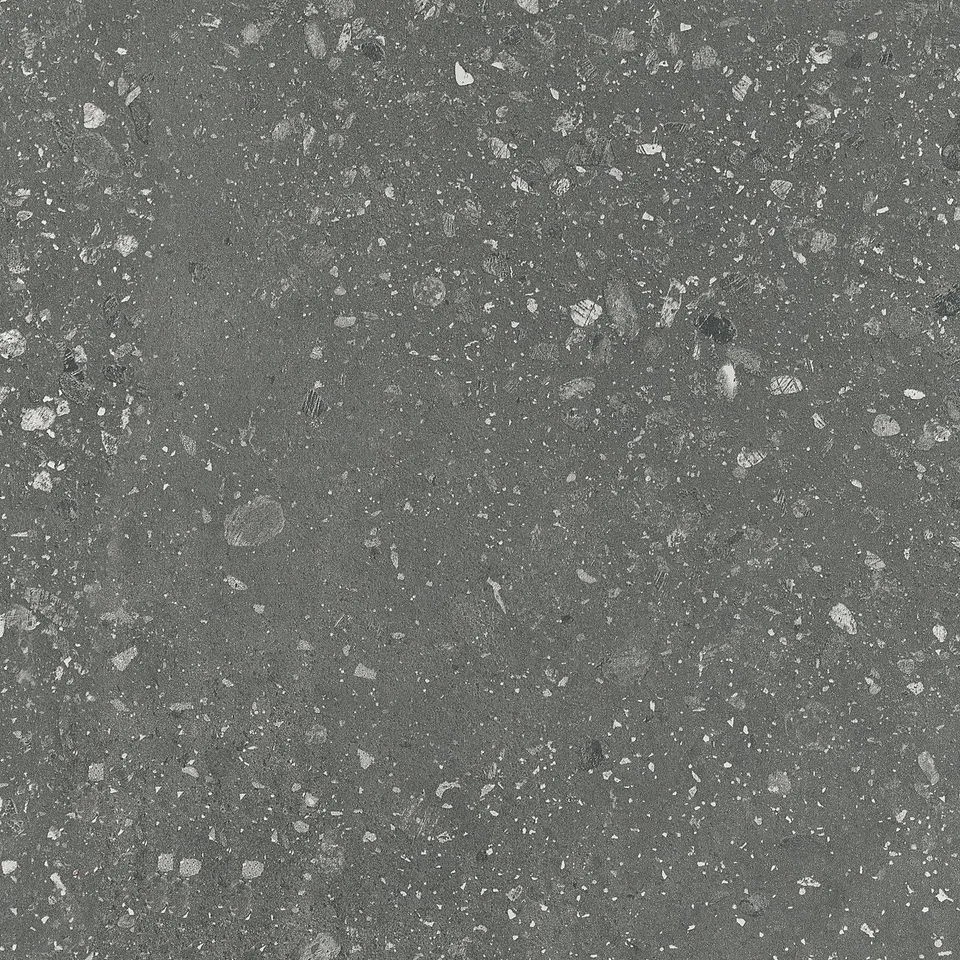 Dark grey speckled laminate worktop with scattered white flecks, smooth surface, and straight edges.