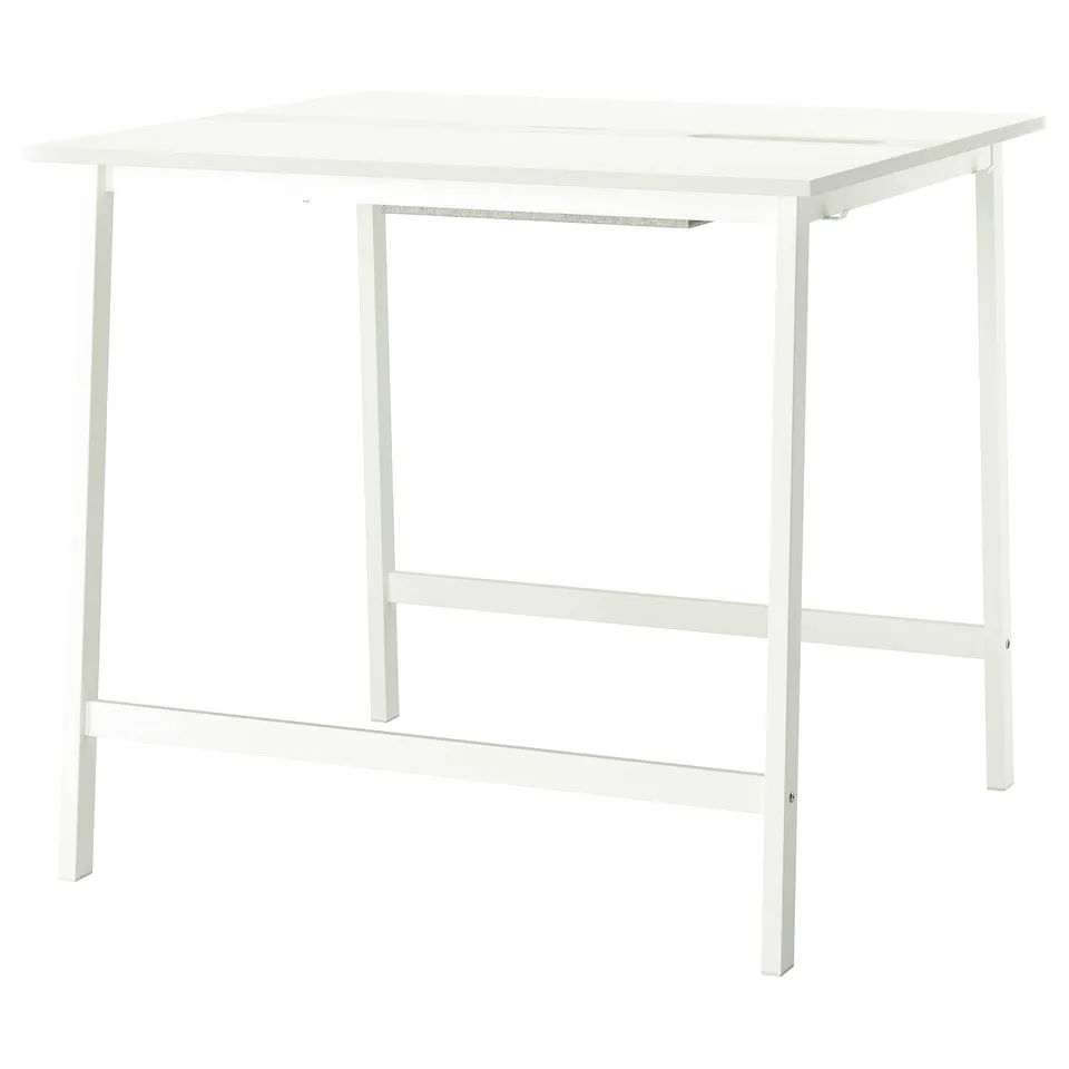 MITTZON: white conference table. Modern design, standing/sitting use, includes footrest and cable management.