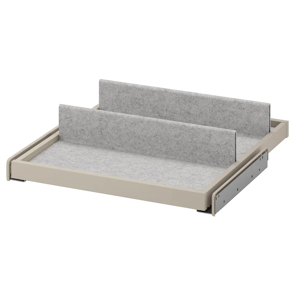 KOMPLEMENT pull-out tray, beige and grey, felt and fibreboard, rectangular with sliding design.