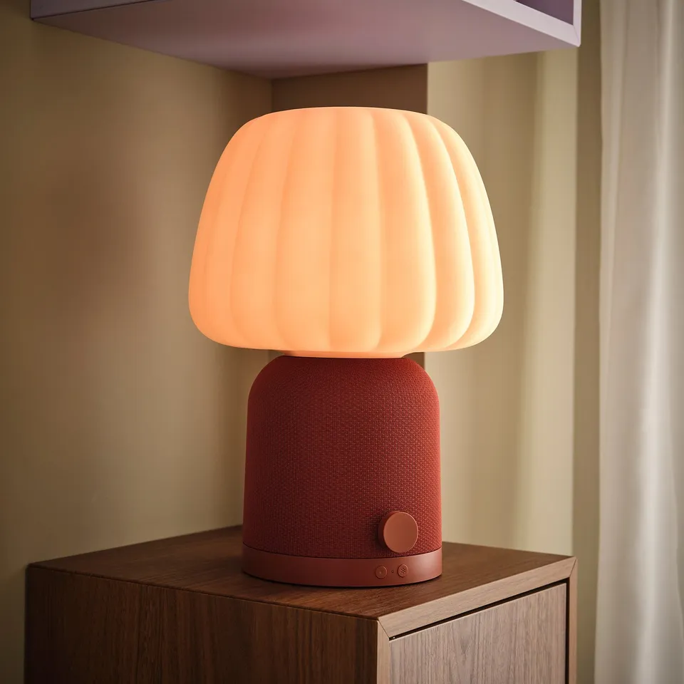 KULGLASS Bluetooth speaker lamp, red brown/pink