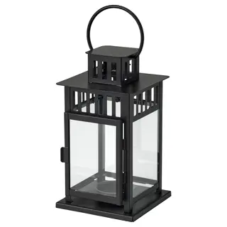 BORRBY lantern for block candle, in/outdoor black, 28 cm