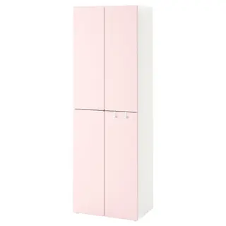 SMÅSTAD wardrobe, white pale pink/with 2 clothes rails, Depth 42 x Height 181 x Width 60 cm