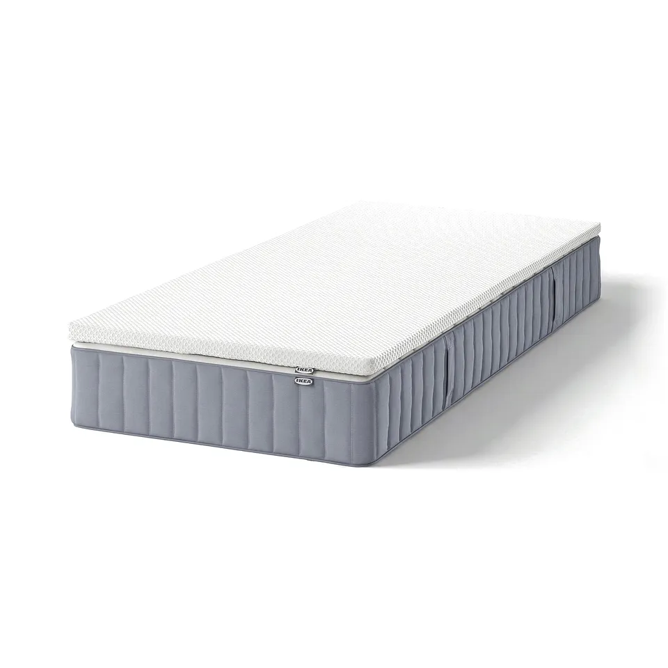 VALEVÅG Mattress and mattress pad, extra firm light blue/Nordberget white, 90x200 cm