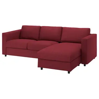 VIMLE 3-seat sofa-bed with chaise longue, Lejde red/brown, Width 271 x Depth 98 cm