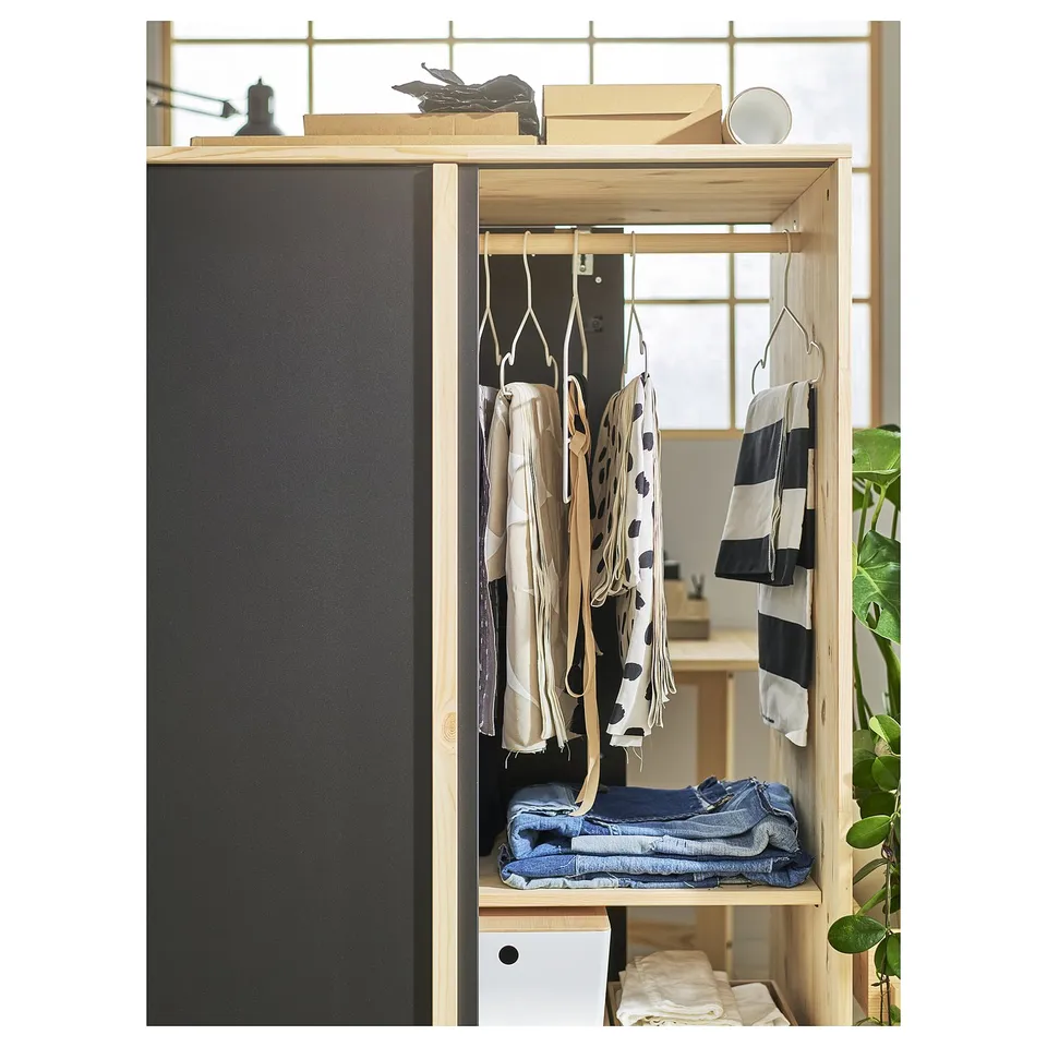 GLAMBERGET Wardrobe with 3 sliding doors, pine/black, 117x63x150 cm