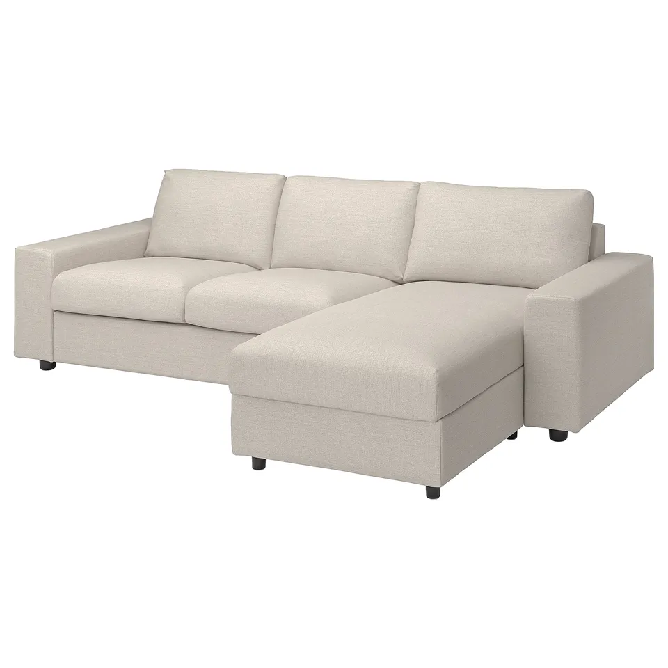 VIMLE light grey sectional sofa, modern design with l-shape, cream colour.