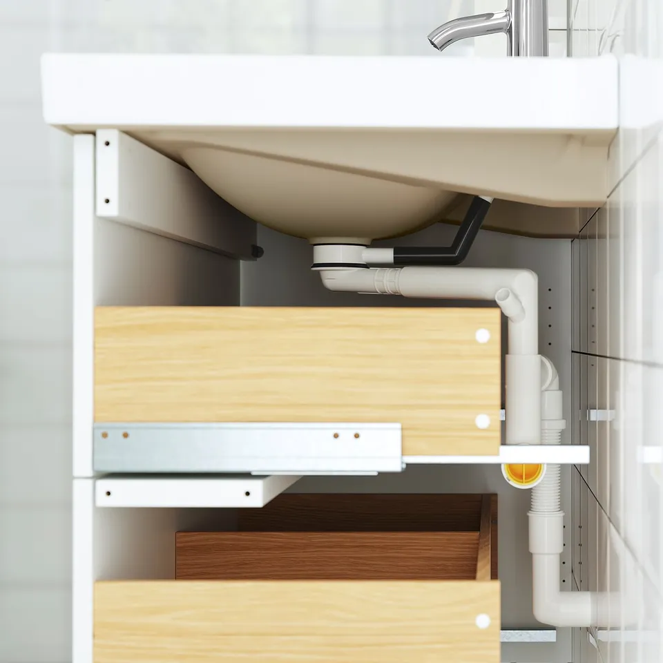 ÄNGSJÖN / BACKSJÖN Wash-stnd w drawers/wash-basin, oak effect/grey stone effect, 82x49x71 cm