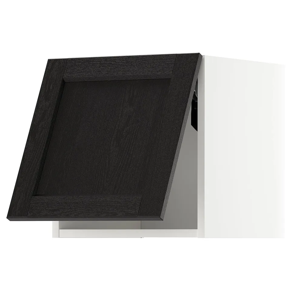 Black stained ash metadata kitchen cabinet with bevelled edges and sleek design.