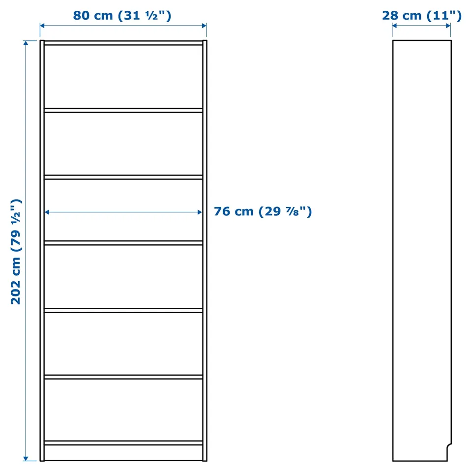 Illustration with measurements for the product: BILLY.