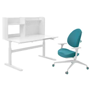 BERGLÄRKA / GUNRIK children's desk+chair w armrests, white/turquoise, Width 120 x Depth 70 cm