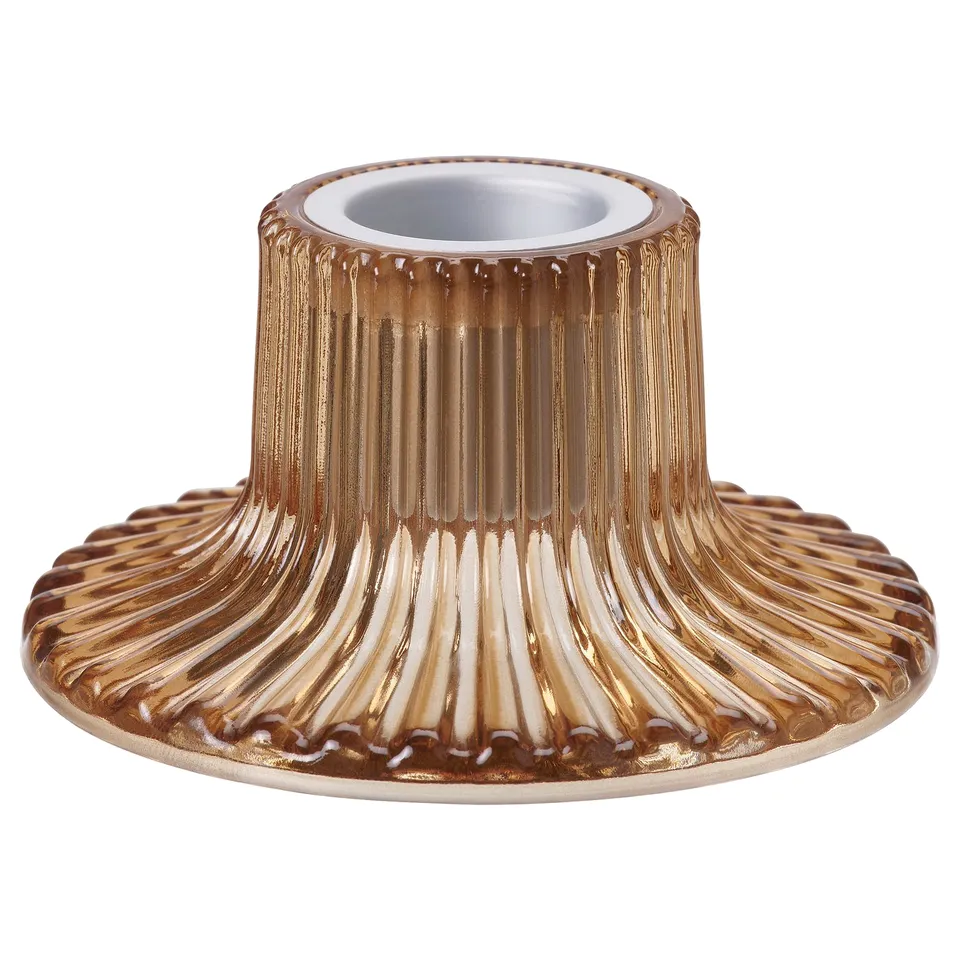 FINSMAK gold glass candlestick, fluted design, elegant table decor.