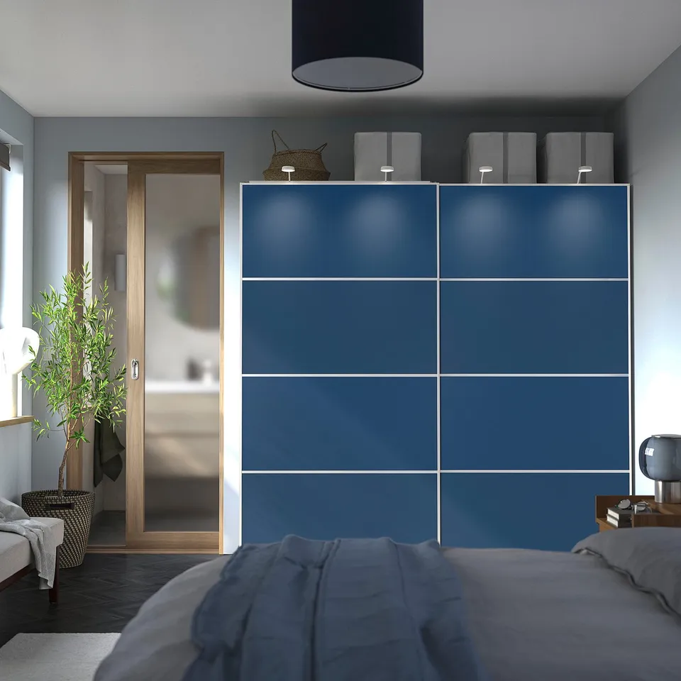 MEHAMN Pair of sliding doors, aluminium/double sided blue, 200x201 cm