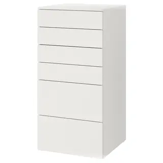 SMÅSTAD / PLATSA chest of 6 drawers, white/white, 60x57x123 cm
