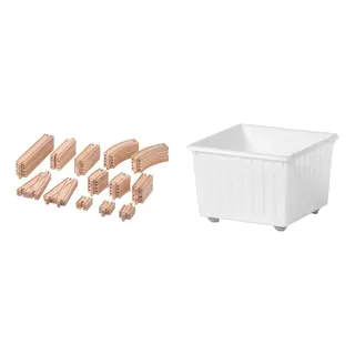 LILLABO/VESSLA set: 50-piece rail set + storage crate with castors