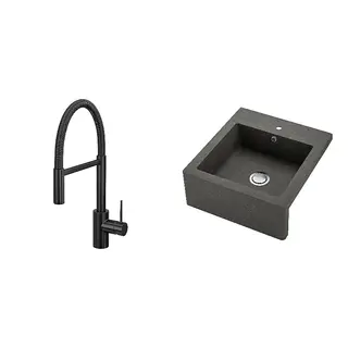 SALLSJÖN/TALLSJÖN set: sink bowl w visible front + kitchen mixer tap pull down w spray