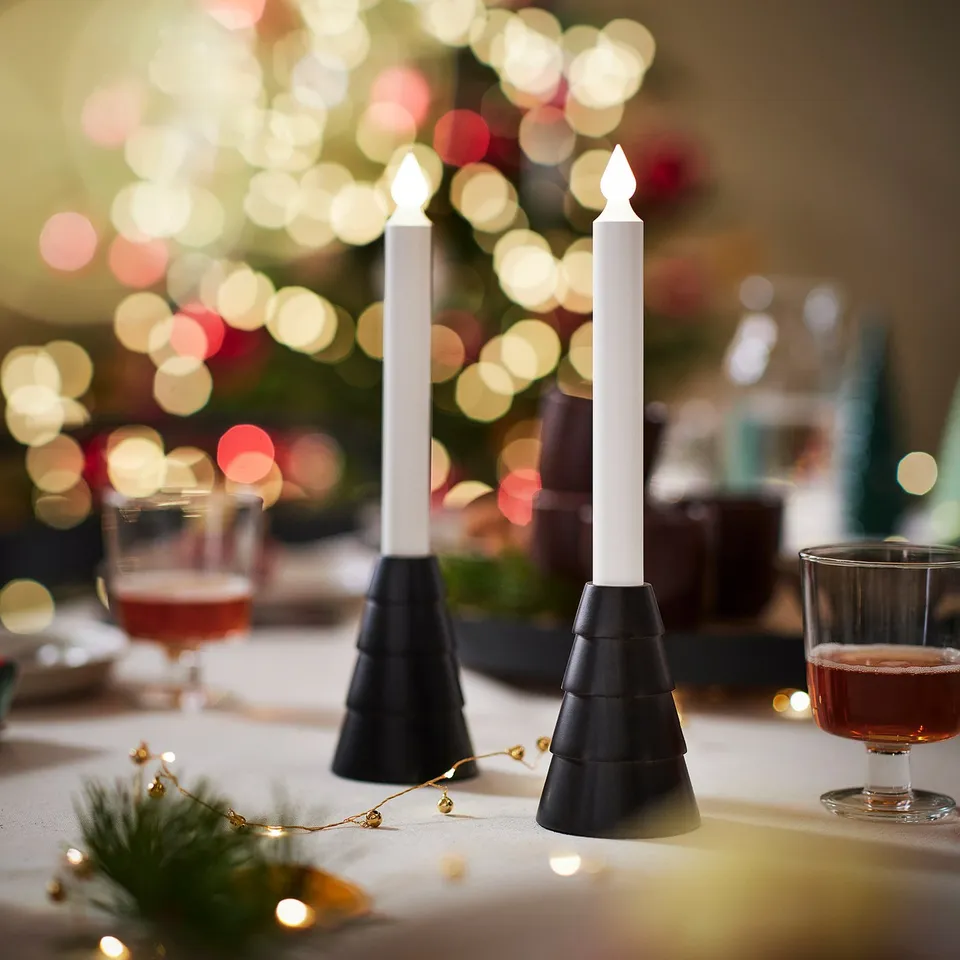 STRÅLA LED candle, battery-operated/wood black