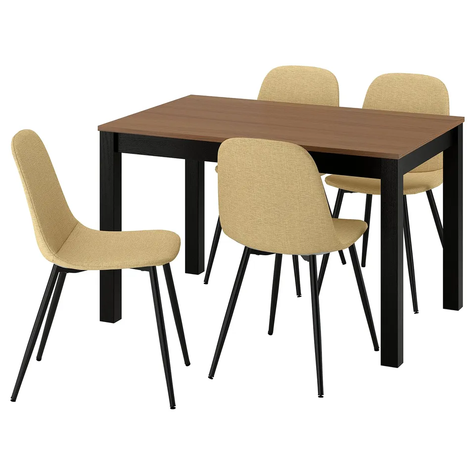 ÅLHULT / NORDMANSSKÄR Table and 4 chairs, black/brown/Letafors yellow-beige black, 120x80 cm