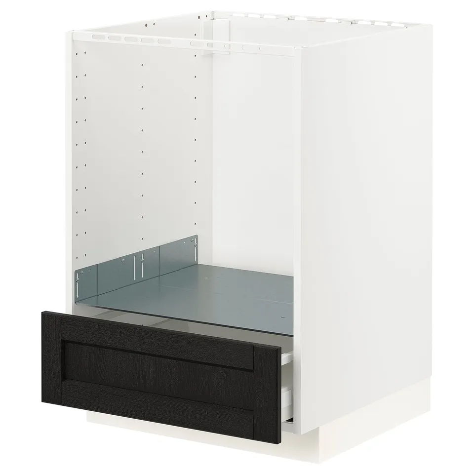 METOD kitchen unit, black drawer, white frame, modern design.