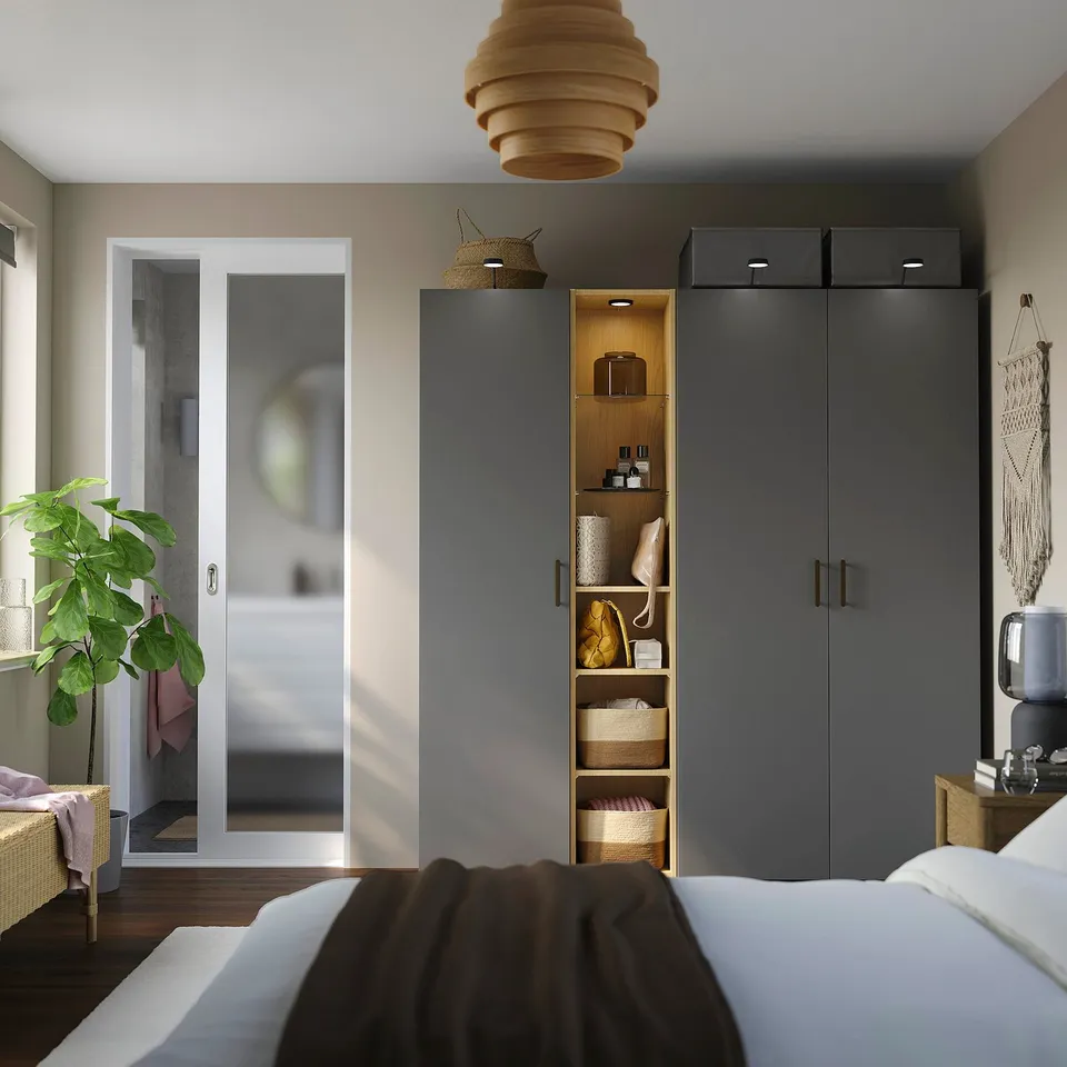 PAX / FORSAND Wardrobe combination, dark grey dark grey/oak effect, 185x60x201 cm
