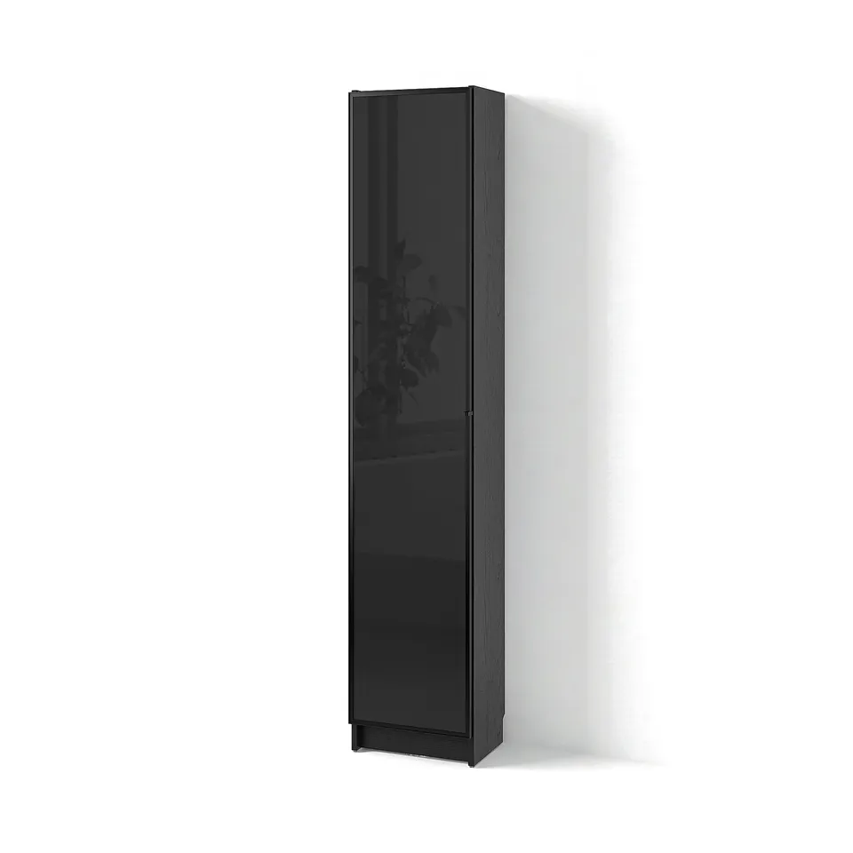 BILLY / HÖGBO Bookcase combination w glass doors, black oak effect/black, 40x30x202 cm