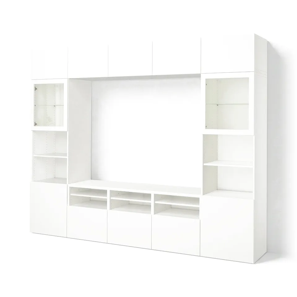 BESTÅ TV storage combination/glass doors, white/Lappviken white clear glass, 300x42x231 cm