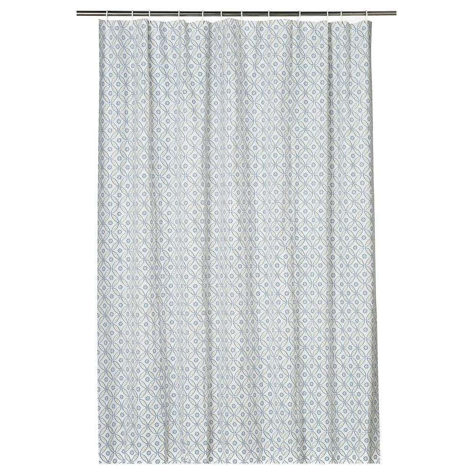 DOCKBÅT shower curtain, white, patterned, eva plastic, water-resistant, straight edge.