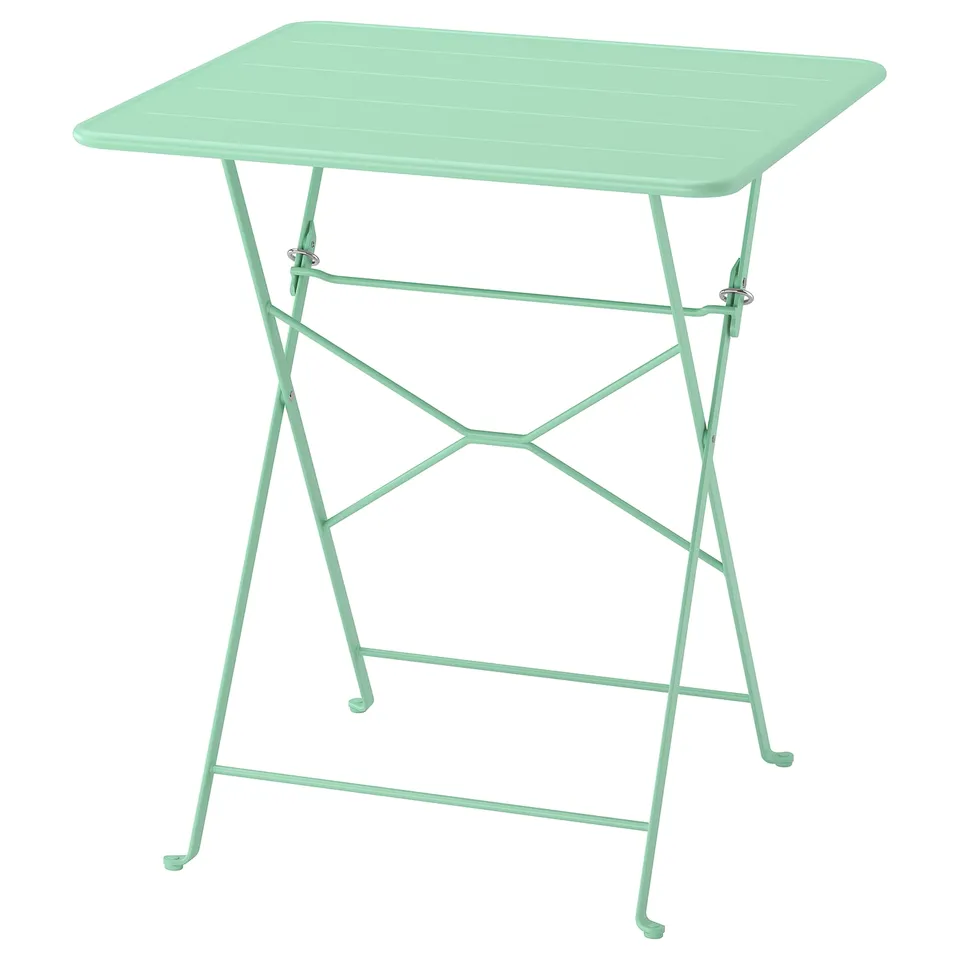 SUNDSÖ green folding table. Light, durable, mint green, metal, rectangular.