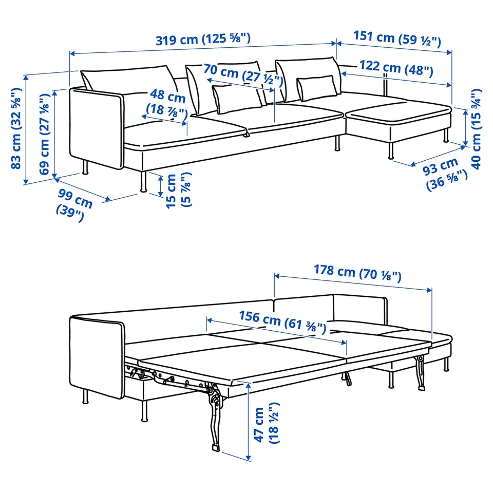 SÖDERHAMN 4-seat sofa-bed, with chaise longue/Viarp beige/brown