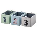BARNDRÖM box, set of 3, green blue/beige, 17x27x17 cm