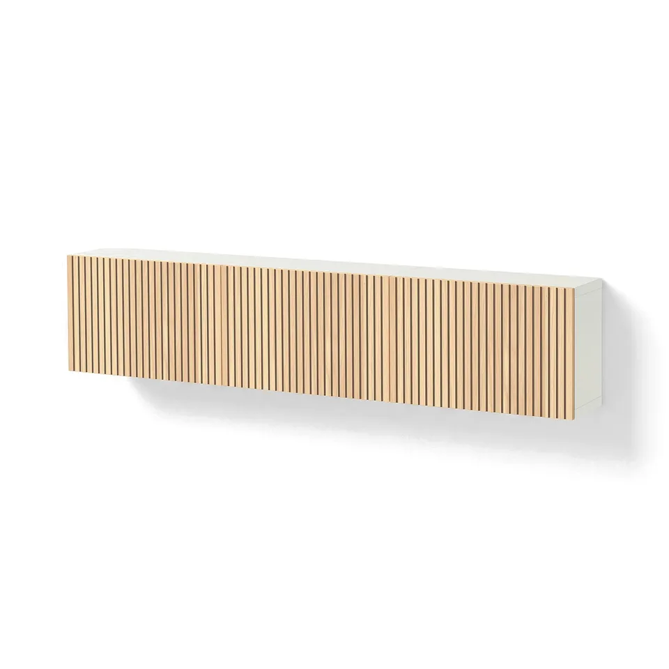BESTÅ Wall-mounted cabinet combination, white/Björköviken oak veneer, 180x22x38 cm