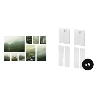 picture ×9 + adhesive hook ×10 set: picture, set of 9 + adhesive hook for frame ×5