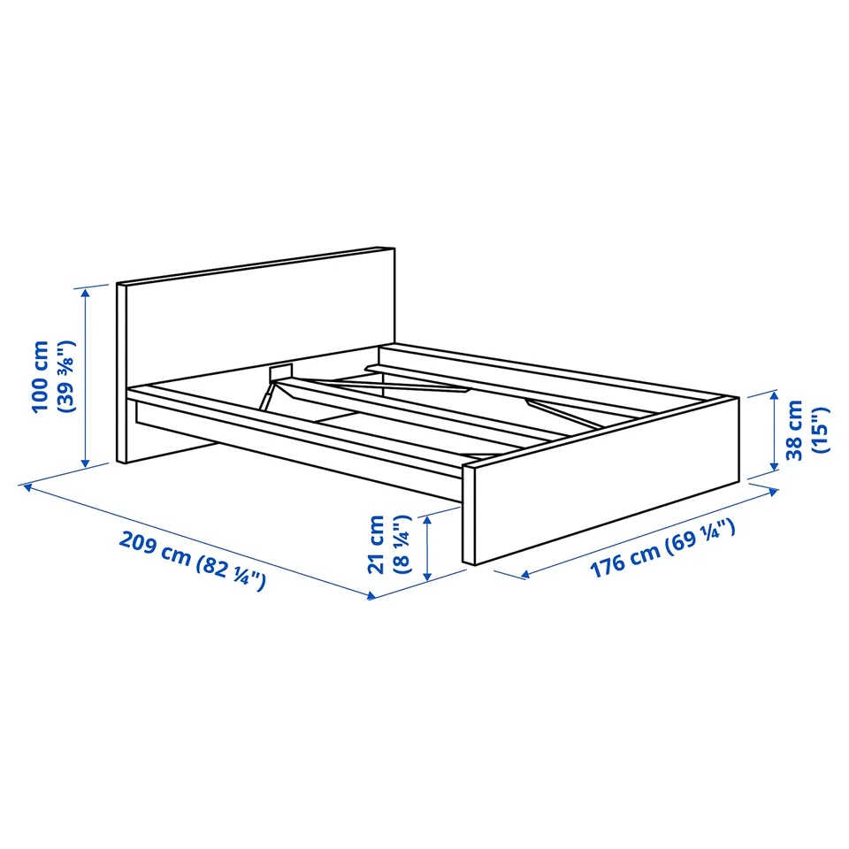 Illustration with measurements for the product: MALM.