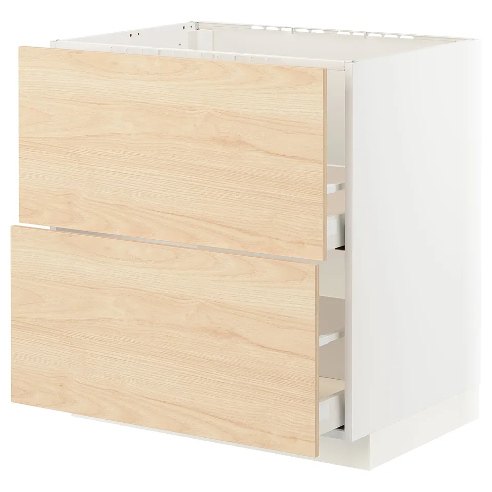Ikea METOD light ash wood kitchen cabinet with drawers.