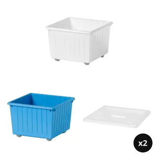 VESSLA set: storage crate with castors + storage crate with castors + lid x2