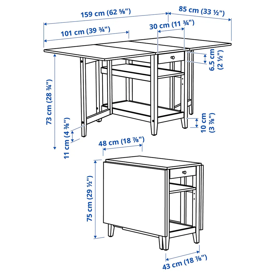 NÄSINGE / FRÖSVI Table and 2 chairs, gateleg table white/folding white, 48/104/159x85 cm