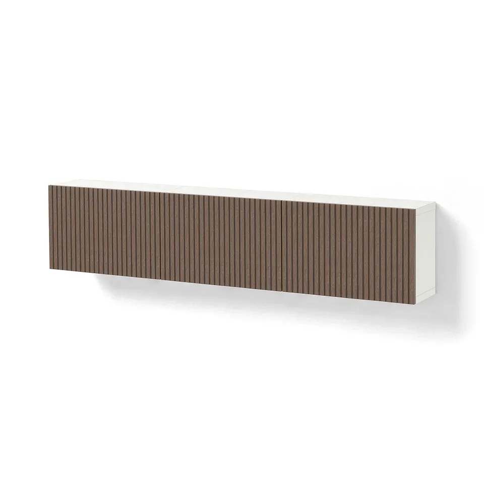 BESTÅ Wall-mounted cabinet combination, white brown/Björköviken stained oak veneer, 180x22x38 cm